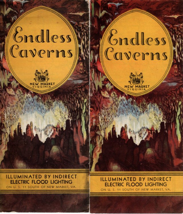 ENDLESS CAVERNS, NEW MARKET, VIRGINIA. TWO IDENTICAL COPIES, VINTAGE AUTO CLUB MAP BROCHURES UNDATED c.1940