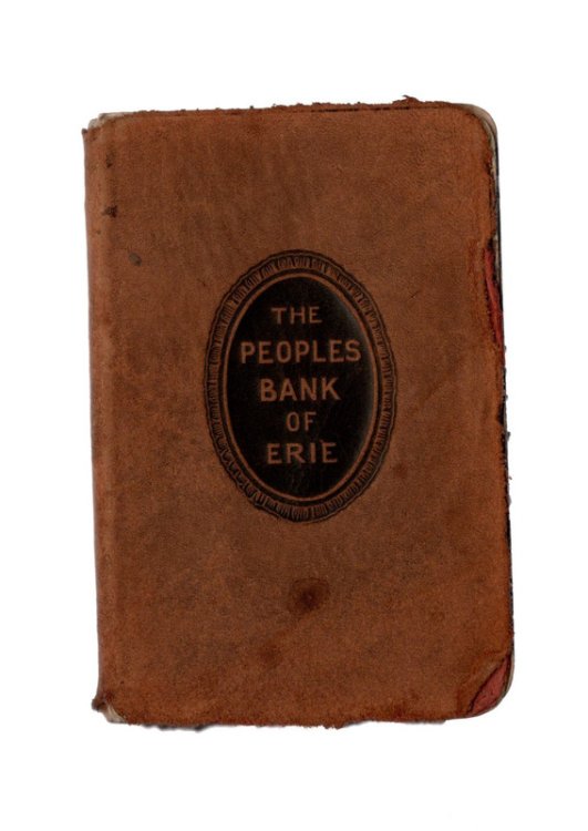 VINTAGE LEATHER-BOUND BANK BOOK: The People's Bank of Erie, Pennsylvania. Walker-Longfellow, 1913-1914. CLEAN, UNMARKED.