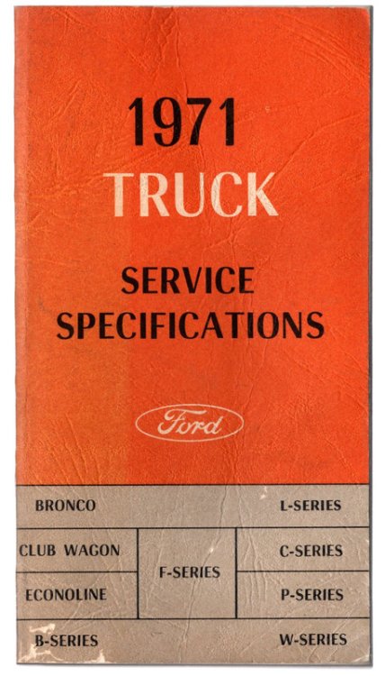 FORD 1971 TRUCK SERVICE SPECIFICATIONS for 1971 Bronco