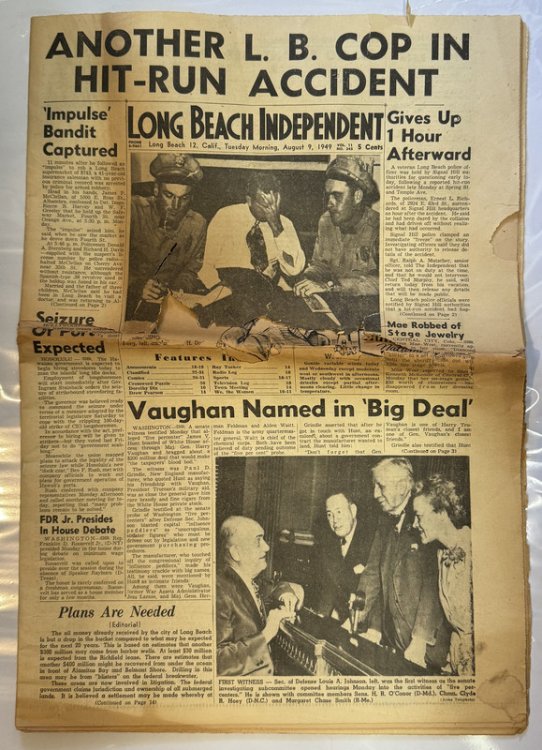 Long Beach Independent Newspaper, Tuesday Morning August 9, 1949