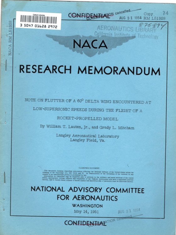 Naca Research Memorandum May 14th and June 19th, 1951
