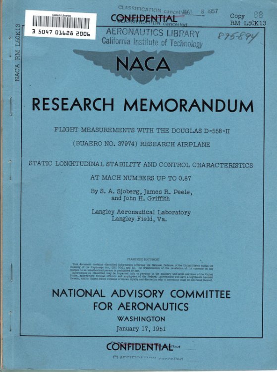 Naca Research Memorandum January 17th and April 6th 1951