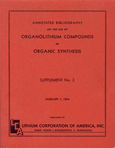 Annotated Bibliography on the Use of Organolithium Compounds in Organic Synthesis (Supplement No. 3, January 1, 1954)