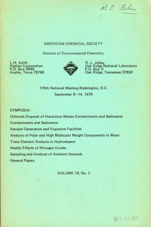 178th National Meeting Washington, D.C., September 9-14, 1979 (Volume 19, No. 2)