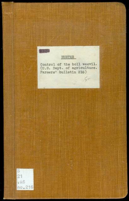 The Control of the Boll Weevil, Including Results of Recent Investigations