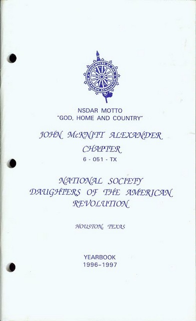 National Society Daughters of the American Revolution Yearbook 1996-1997 (John McKnitt Alexander Chapter, Houston, Texas)