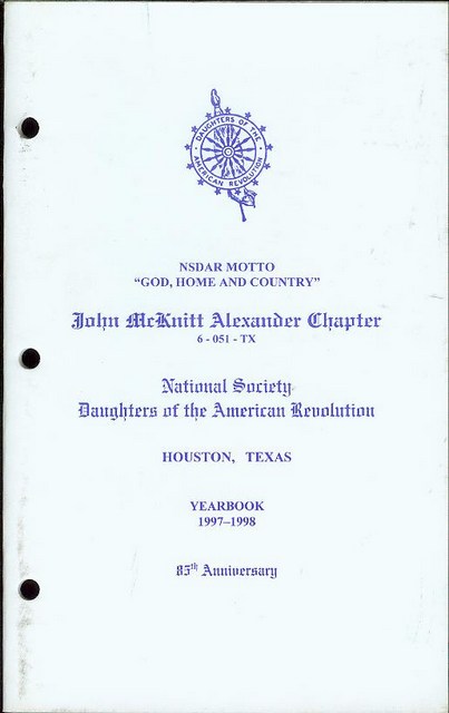 National Society Daughters of the American Revolution Yearbook 1997-1998 (John McKnitt Alexander Chapter, Houston, Texas)