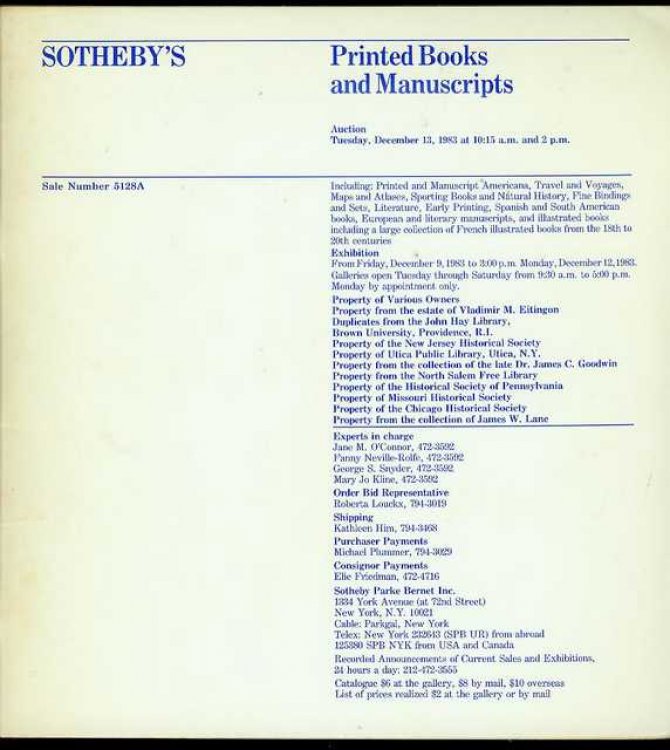 Printed Books and Manuscripts (December 13, 1983)
