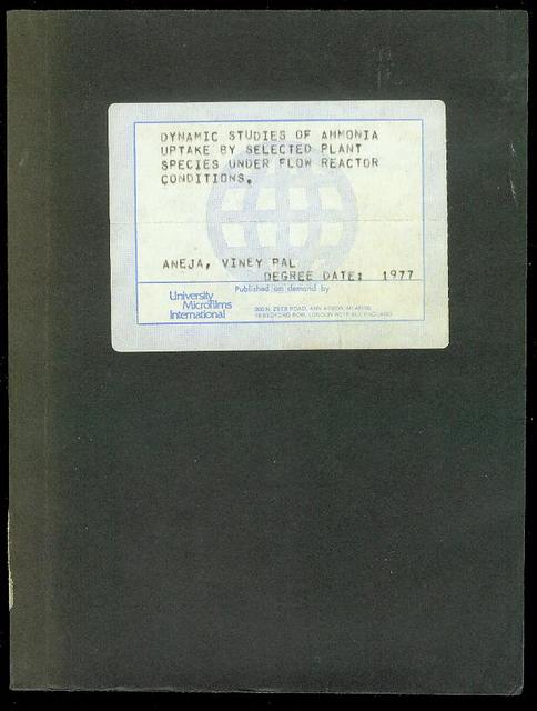 Dynamic Studies of Ammonia Uptake by Selected Plant Species Under Flow Reactor Conditions
