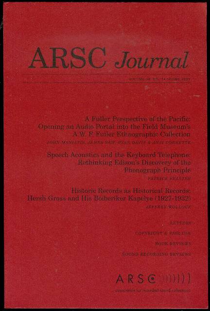ARSC Journal (Volume 38, No. 1, Spring 2007)
