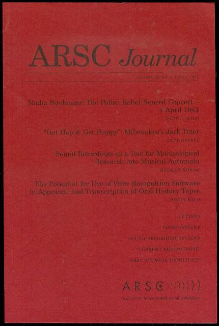 ARSC Journal (Volume 38, No. 2, Fall 2007)