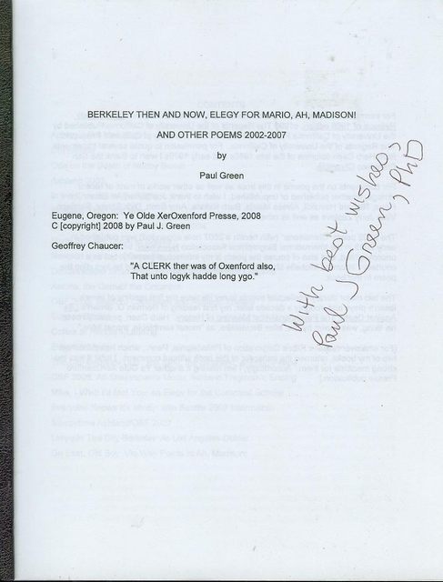 Berkeley Then and Now, Elegy for Mario, Ah, Madison! And Other Poems 2002-2007