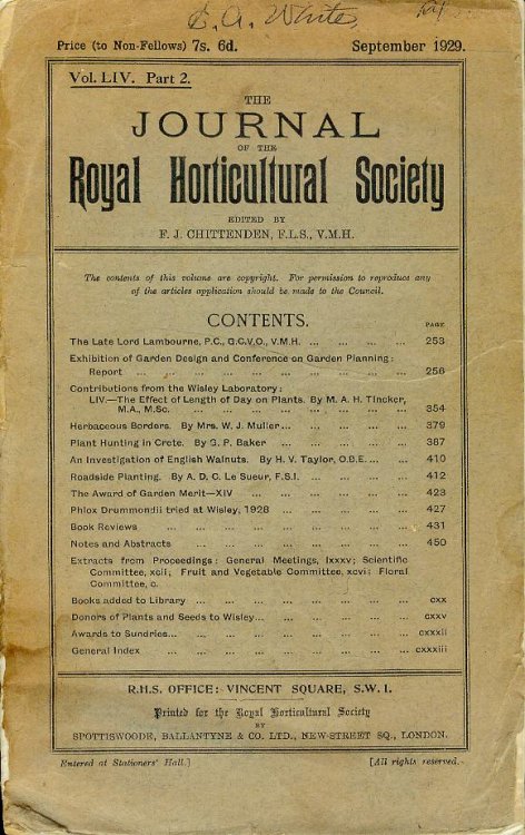 The Journal of the Royal Horticultural Society (Vol. LIV, Part 2, September 1929)