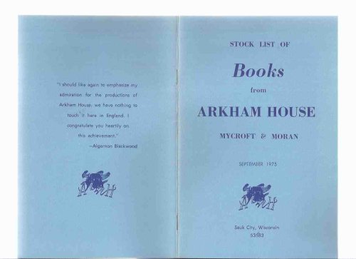 ( MAYS # 65 / 66 ) ARKHAM HOUSE Ephemera in Original Envelope: Stock List of Books from Arkham House Mycroft & Moran September 1975 ---with Addendum September 1975 Catalog ( Catalog / Catalogue )