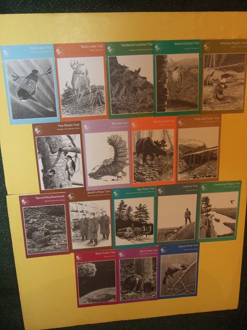 17 Algonquin Park Trail Guides: Whiskey Rapids; Hardwood Lookout; Mizzy Lake; Peck; Track & Tower; Hemlock Bluff; Bat; Two Rivers; Centennial Ridges; Big Pines; Booth's Rock; Spruce Bog; Beaver Pond; Berm Lake; Brent Crater; Barron Canyon; Lookout