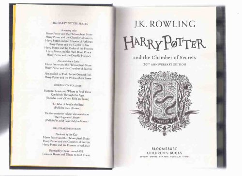 Harry Potter and the Chamber of Secrets -book 2 of the Series -by J K Rowling, Illustrated / Illustrations By Levi Pinfold ( Volume Two )( The 1st Bloomsbury HUFFLEPUFF / House Colours Edition / Twentieth / 20th Anniversary edition )