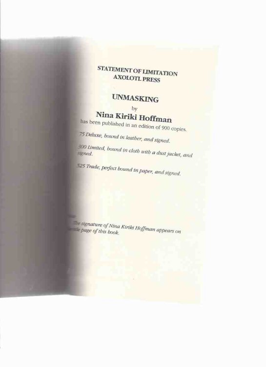 Unmasking ---by Nina Kiriki Hoffman ---a signed Copy