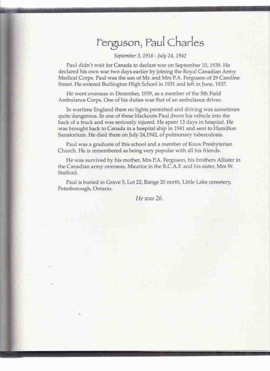 A Book of Remembrance ( Burlington ( Ontario ) Central High School Students Killed in World War II )( WWII )