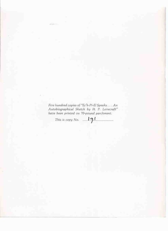 Ec'h-Pi-El Speaks: An Autobiographical Sketch By H P Lovecraft / Gerry De La Ree ( Ech-Pi-El )( H. P.L .)