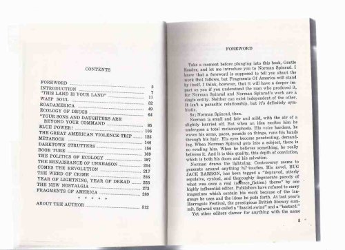 Fragments of America: A Hard Look at the American Dream and Vision of Things to Come -by norman Spinrad / NOW Library Press
