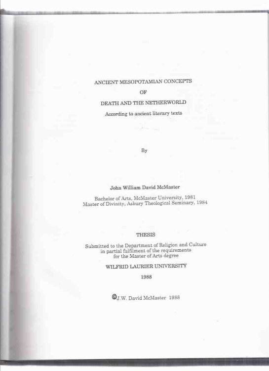 Ancient Mesopotamian concepts of death and the netherworld according to ancient literary Texts ( Sumerian / Semitic traditions and practices )