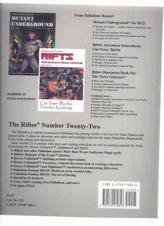 ( Rift / Megaverse series ) Palladium Books Presents: The Rifter, Book 22 April 2003 ( Fantasy RPG / Role-Playing Game ) (volume Twenty-Two )(inc. Heroes Unlimited; Nightbane; Rifts, etc)