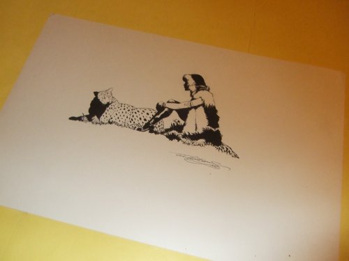 Original Artwork By Tim Williams - Untitled ( B&W Image / Art of a Cloaked Woman with a Leopard ) ( Jeff [ Jeffrey ] Jones related)