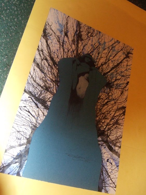 Original Artwork By Tim Williams - Untitled ( Image / Art of a Bare-Breasted Cloaked Woman Overlaid Onto a Web of Tendrils ) ( Jeff [ Jeffrey ] Jones related)