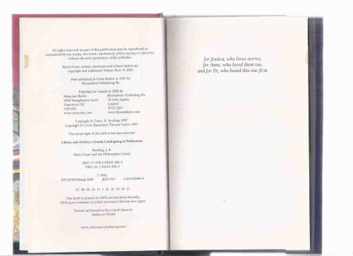 Harry Potter and the Philosopher's Stone ( AKA: Sorcerer's Stone ) --book 1 of the Series -by J K Rowling ( Volume One )( 1st Canadian Corrected Edition )