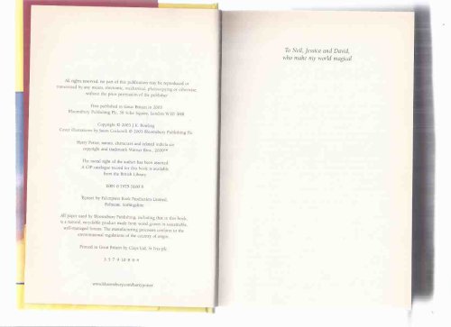 Harry Potter and The Order of the Phoenix -by J K Rowling ( Book 5 of the Series / Volume Five )