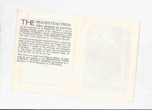 A Sense of Dust -by Marianne Brandis -with a 4-page Advertisement for A Sense of Dust , Illustrated By G Brender a Brandis (signed )( # 41 of 300 Numbered Copies )