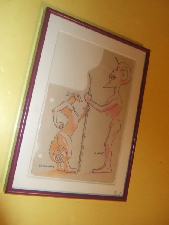 Original Art --- Seaguard and Martian -by Hannes Bok ( Colored Drawing taken from a Sketchbook )