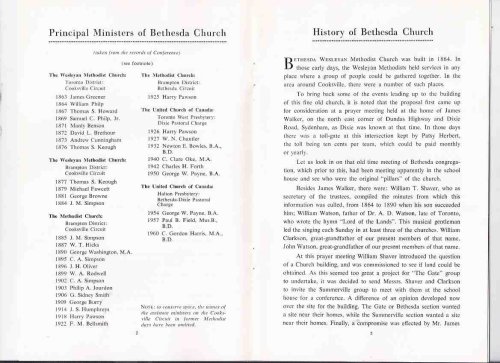 The United Church of Canada Bethesda Church, Dixie, Ontario 1864 - 1964 Centennial ( Summerville / Mississauga, ON )( History )