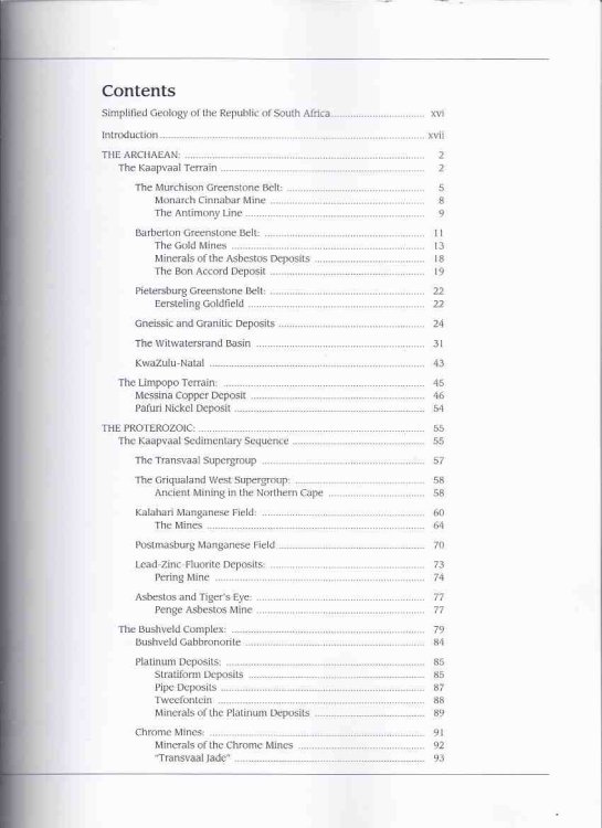 Minerals of South Africa / The Geological Society of South Africa ( The Archaean; The Proterozoic;; The Phanerozoic )( Geology; Eastern Cape Province; KwaZulu Natal Deposits; Cave Deposits; Kimberlites; Karoo Group, etc)