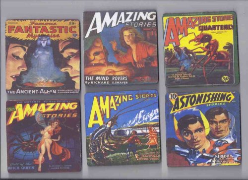 Set of 6 Science Fiction PULP COVER RETRO ( CUP ) COASTERS: Amazing Stories; Famous Fantastic Mysteries; Astonishing Stories, Amazing Stories Quarterly