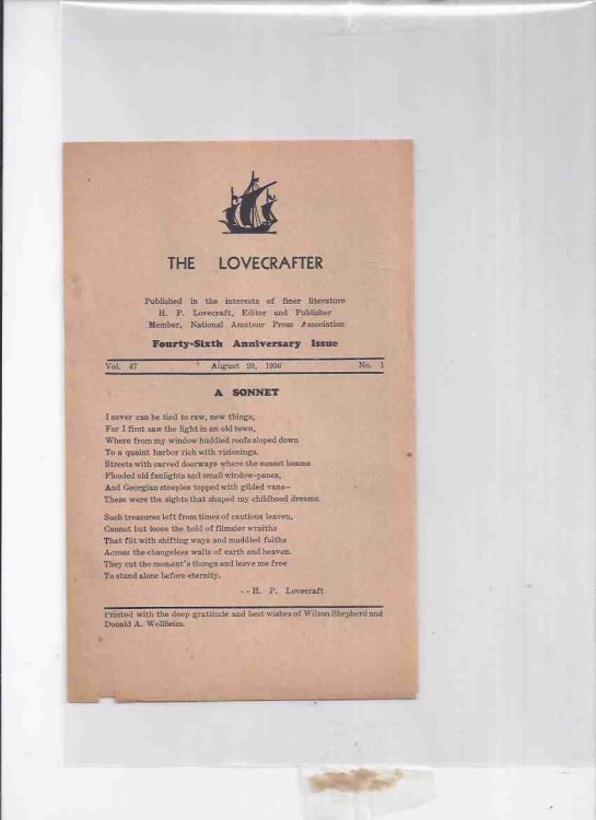 BROADSIDE: The Lovecrafter: A Sonnet ( Number XXX from The Fungi from Yuggoth Poetry Cycle By H P Lovecraft ) --- Fourty-Sixth Anniversary Issue ( Forty-Sixth / 46th )