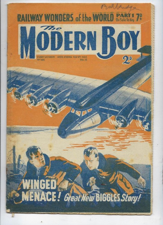 The Modern Boy No. 366 Vol. 15 - 09 /02/1935 (February 9th 1935) - W E Johns - Winged Menace! A Biggles Story (The Black Peril, Part 1)