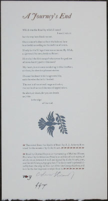 A Journey's End. Translated from the Arabic of Rumi by A.J. Arberry & revised for the occasion by Colin Stuart.