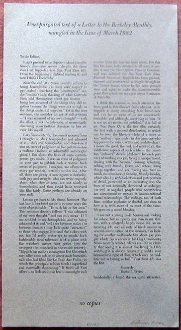 Unexpurgated text of a Letter to the Berkeley Monthly, mangled in the Issue of March 1982.