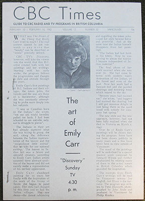 CBC Times. Guide to CBC Radio and TV Programs in British Columbia. Volume 12, Number 32. February 10 - February 16, 1962.