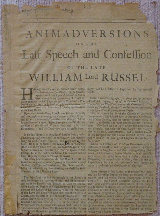 Animadversions on the Last Speech and Confession of the late William Lord Russel.