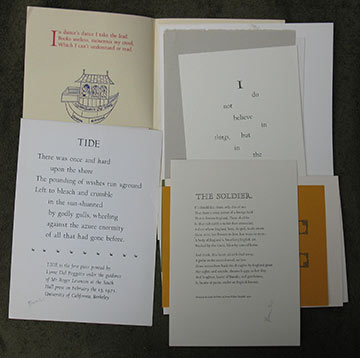 A group of 20 items printed at the South Hall Press, UC Berkeley, in the early 1970s.