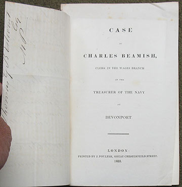 Case of Charles Beamish, Clerk in the Wages Branch of the Treasury of the Navy at Devonport.
