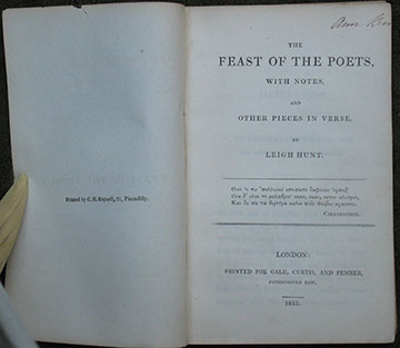 The Feast of the Poets, With Notes, and Other Pieces in Verse.