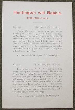 Huntington Will Babble. (Colton Letter, 555 and 116.)