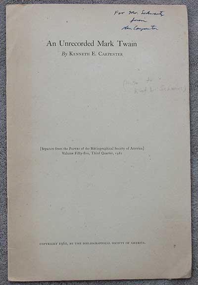 An Unrecorded Mark Twain.