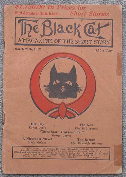 The Black Cat. A Magazine of the Short Story. March 25th, 1922. Vol. 26 No. 6 (No. 301).