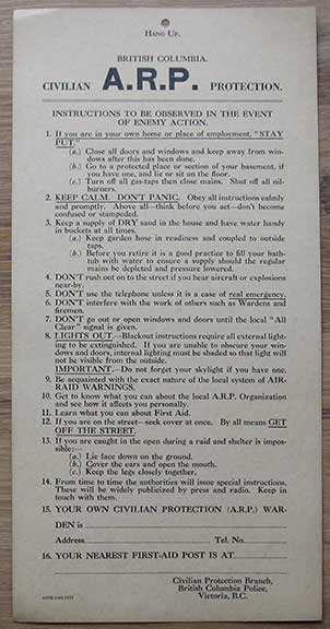 Instructions To Be Observed in the Event of Enemy Action.