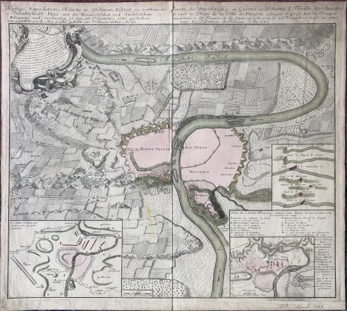 Kriegs-Expeditions-Karte in Bohmen I. Blat, in welchem die Haubtstadt Prag mit der Franzossischen und Saechsischen Belagerug und Eroberung, so den 26 Novembre 1941. / Carte des Expeditions de Guerre en Boheme, I Feuille dans laquette se voit le Plan de la Ville de Prague, assiegee et prise par les T
