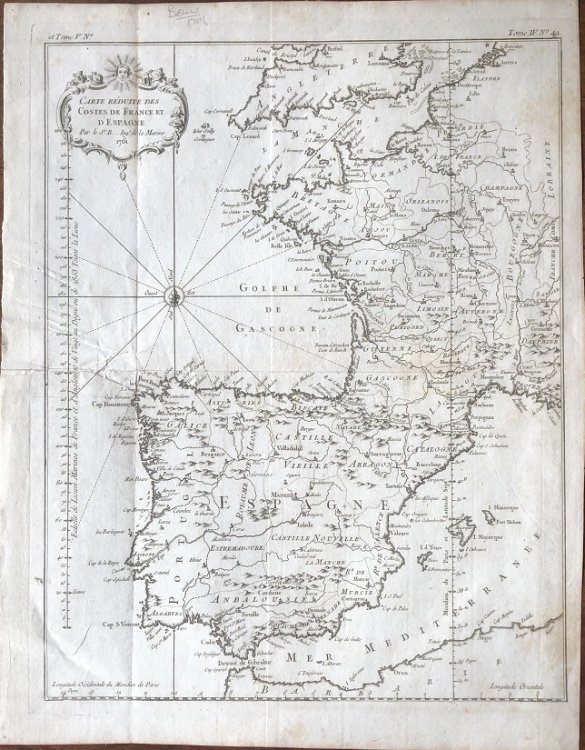 Carte Reduite des Costes de France et d'Espagne. Par le Sr. B. Ingr. de la Marine 1761.